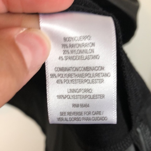 Sandra Darren Womens Fit and Flare Dress Sz 14 Black Faux Leather Elbow Sleeves - Picture 5 of 10